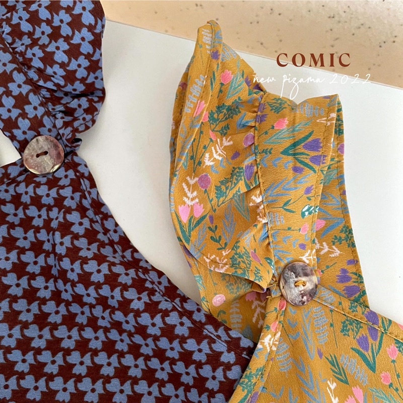 Pizama hai dây vải Silk nhung Comic