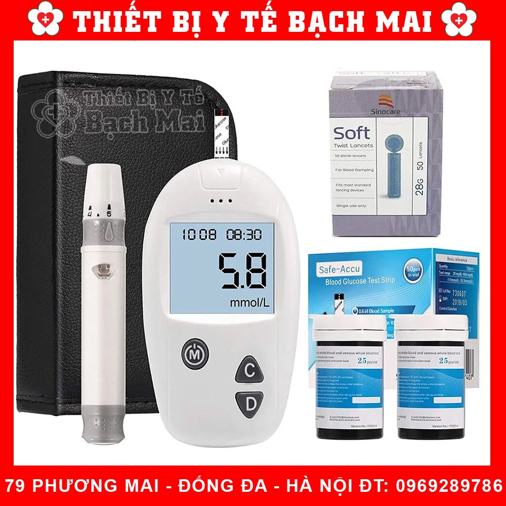 ♞MÁY THỬ ĐƯỜNG HUYẾT SAFE - ACCU SINOCARE [TẶNG 50QUE, 50KIM + BẢO HÀNH TRỌN ĐỜI]