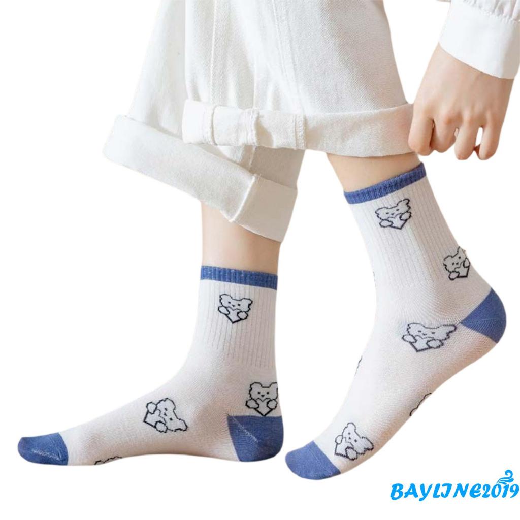 Vớ dệt kim thoáng khí chống trượt in họa tiết hoạt hình dễ thương cho nữ