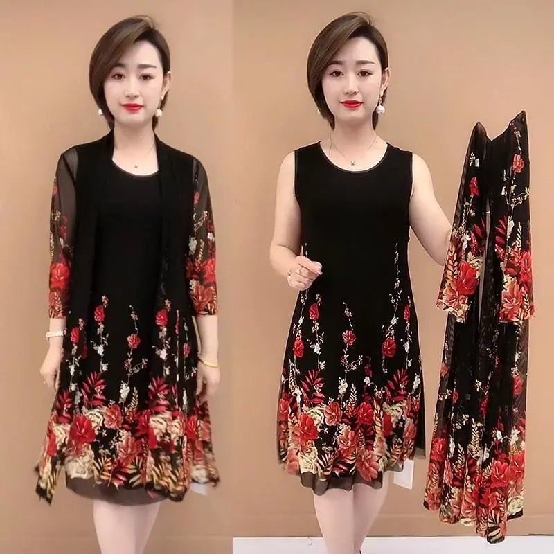 váy hai mảnh mùa hè của phụ nữ trung niên