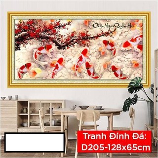 Tranh đính đá cá Cửu Ngư Quần Hội. Kích thước: 128x65cm