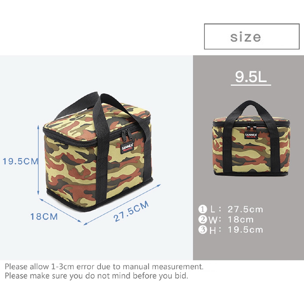 Túi chống nước cách nhiệt bằng vải oxford dung tích 9.5L kích thước 18×27.5×19.5cm họa tiết gợn sóng/rằn ri/hoa lá