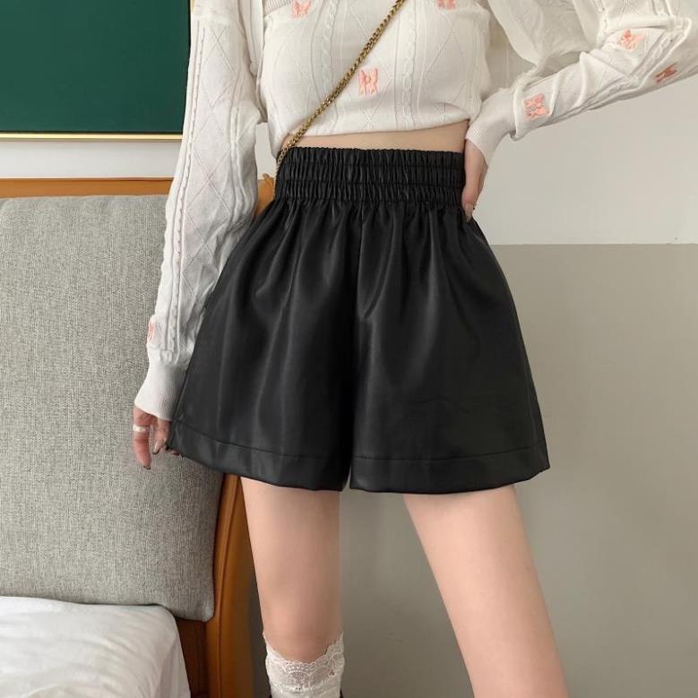 Quần Short Da Nữ Thời Trang - Quần Sóc Da Cạp Chun To Dáng Xòe Hàng Cao Cấp