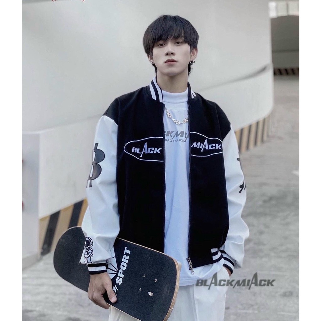 Áo khoác dù Bomber Phối Màu BLACK Áo khoác unisex Cổ Bo Dệt Unisex Nam Nữ Ulzzang Của SixK Store Unisex