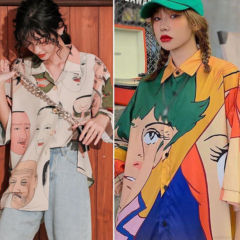 Áo Sơ Mi Nữ Tay Ngắn Dáng Rộng In Hình Hoạt Hình Phong Cách Hàn Quốc | BigBuy360 - bigbuy360.vn