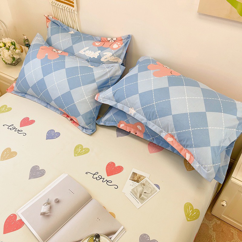 Bộ chăn ga gối cotton poly - Mẫu gấu con thoi.