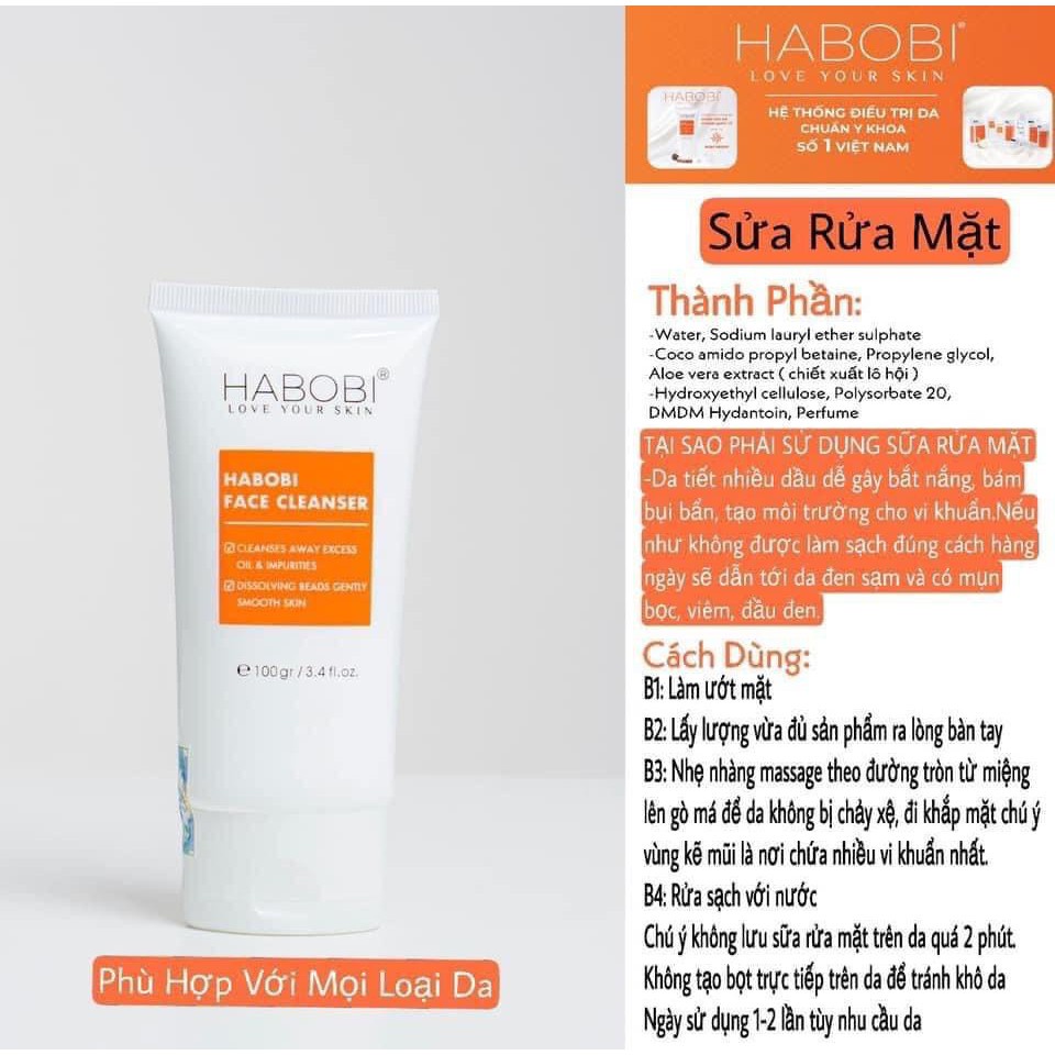 Sữa rửa mặt dịu nhẹ, sạch da, dưỡng ẩm an toàn cho mọi loại da HABOBI Face Cleanser