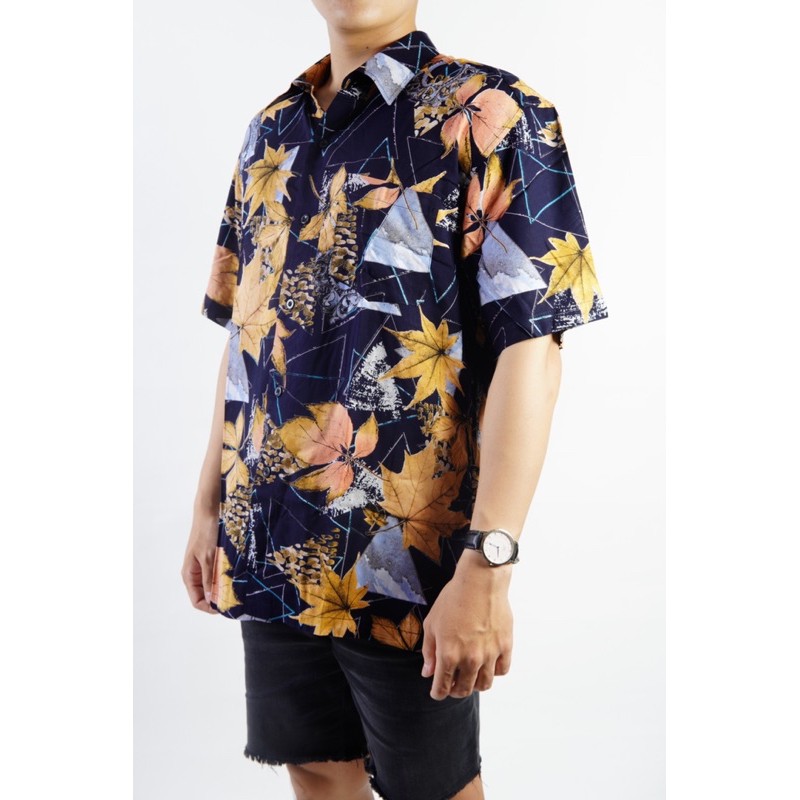 Áo sơ mi nam hoạ tiết lá cây du lịch Bigsize < 120kg