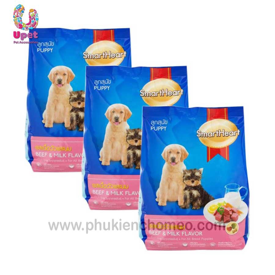 Thức ăn Smartheart dành cho chó con vị thịt bò và sữa gói 400g và 1.5kg