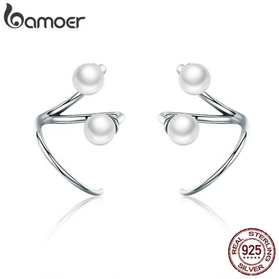 BAMOER Bông Tai bạc 925 Đính Ngọc Trai Nhân Tạo Thời Trang Cho Nữ