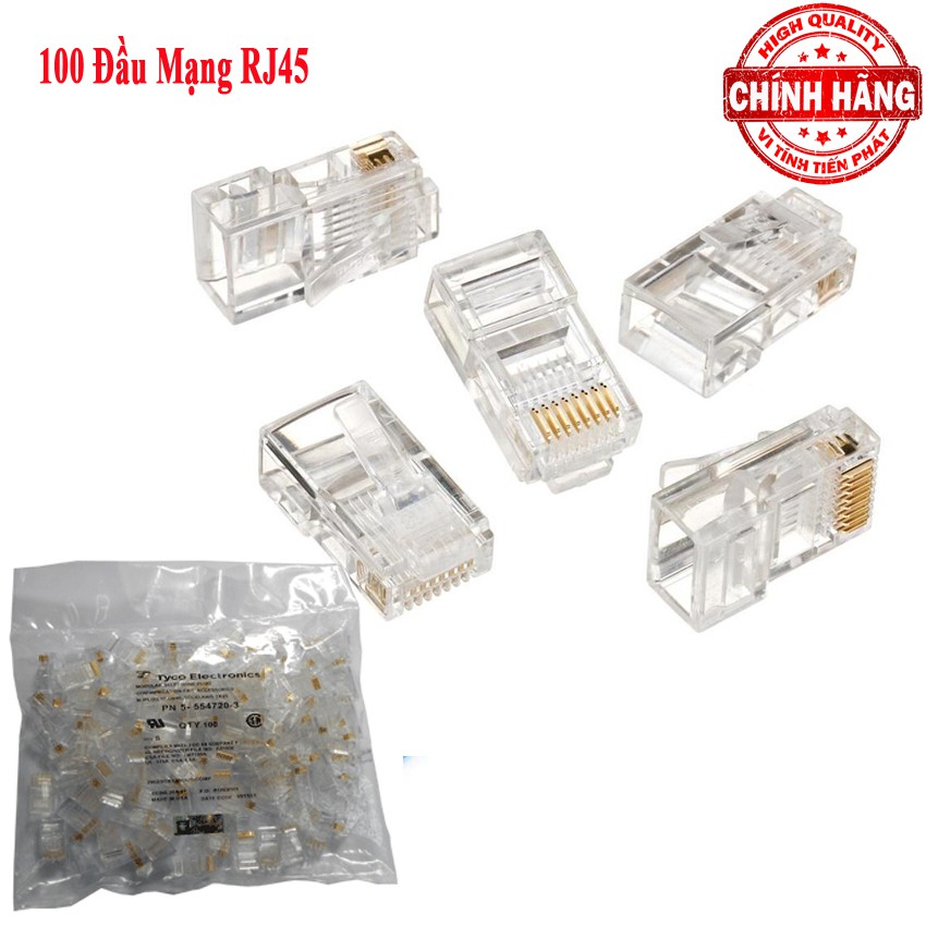Hộp 100 hạt đầu bấm dây cáp mạng RJ45 nhựa - TPRJ45 LAN/Internet