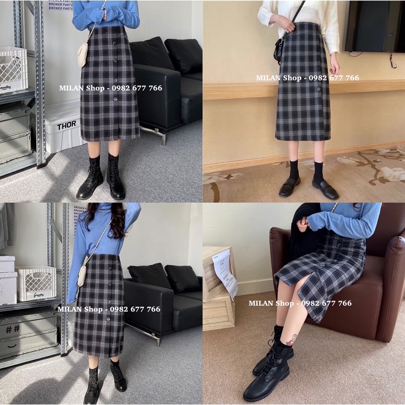 Chân váy dạ dài nhiều mẫu kẻ caro thời trang