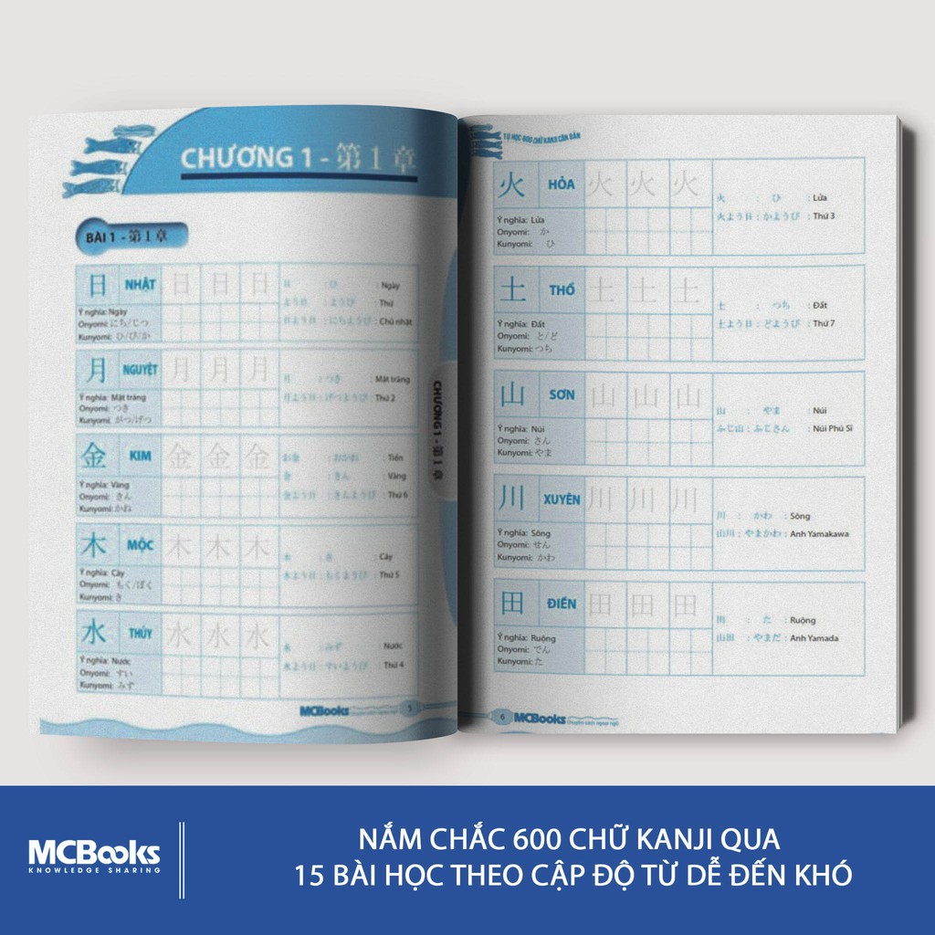 Sách Tự học 600 Chữ Kanji Căn Bản Bản Mới Cho Người Mới Bắt Đầu MCBooks