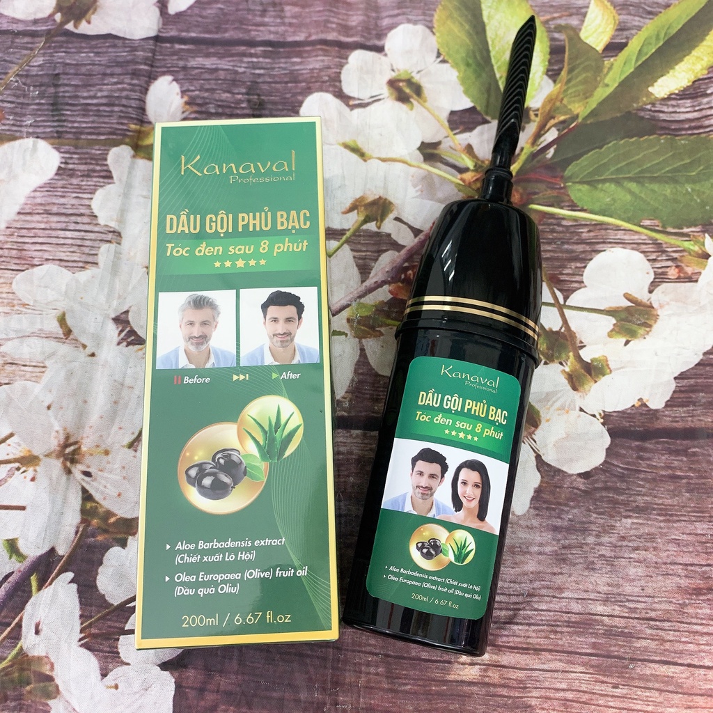 Dầu gội đen tóc, dầu gội phủ bạc Kanaval professional phủ đen bóng tóc sau 8 phút gội 200ml
