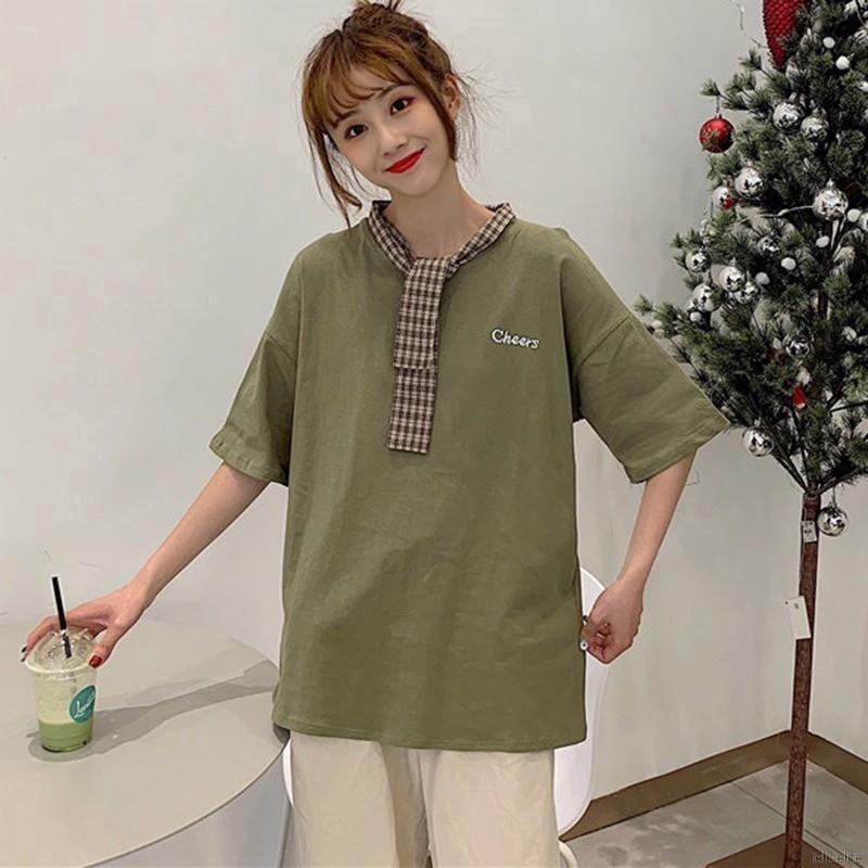 Áo thun nữ ngắn tay dáng rộng in chữ đơn giản