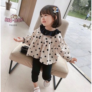BỘ CHẤM BI CỔ ĐEN MIX QUẦN LEGGING CHO BÉ GÁI