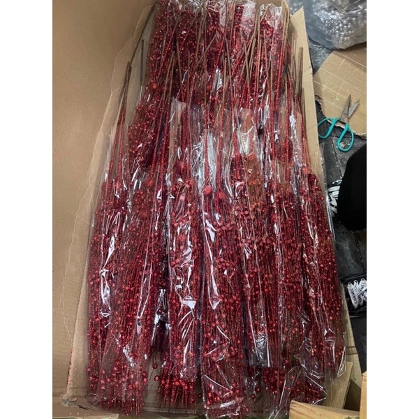 Lẻ một dây châu xoè, dây cành rủ phủ nhũ, kim tuyến | Phụ kiện trang trí