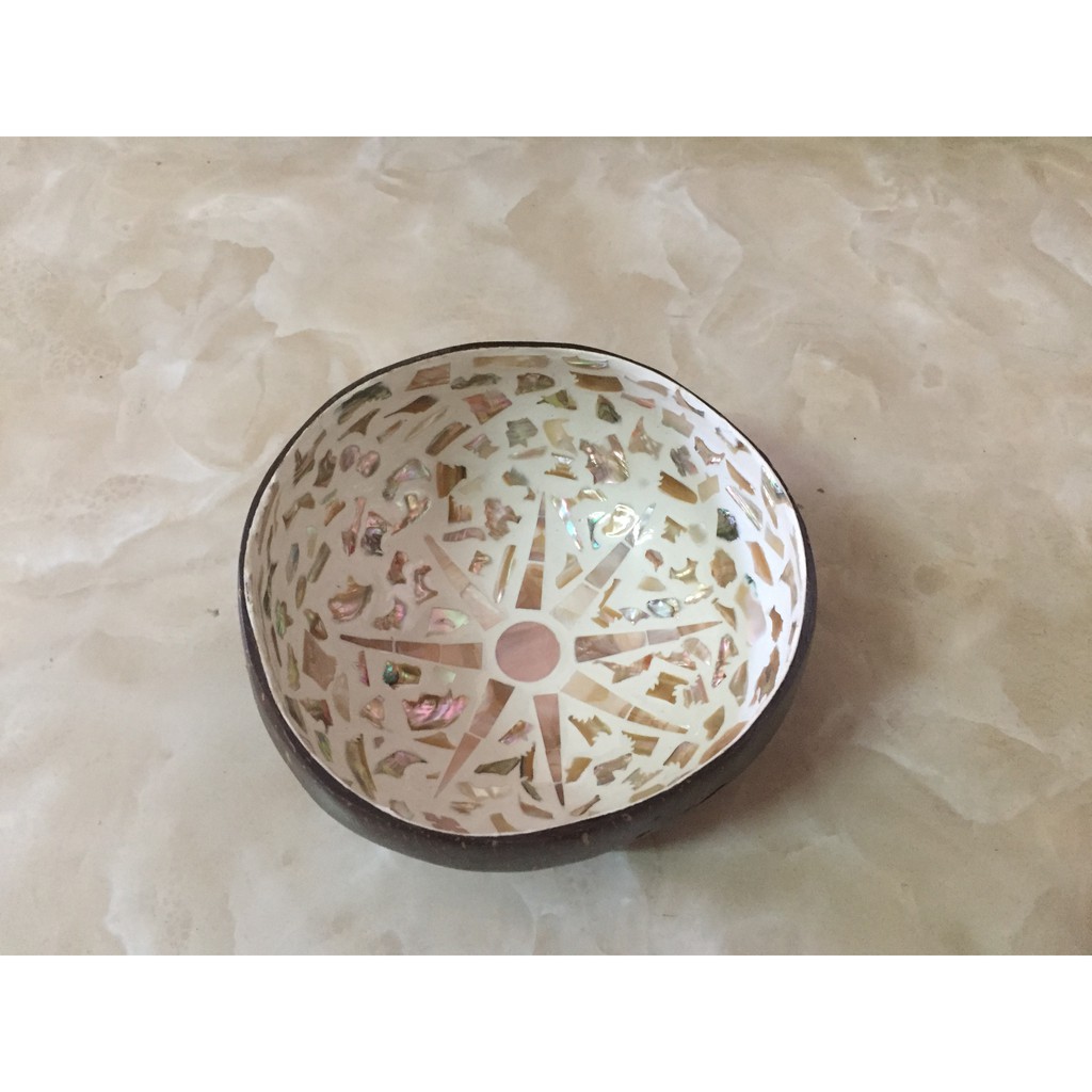 Bát, gáo dừa sơn mài khảm trai, cẩn trứng ngâm tay tiệm nail, spa, làm quà tặng, decor trang trí