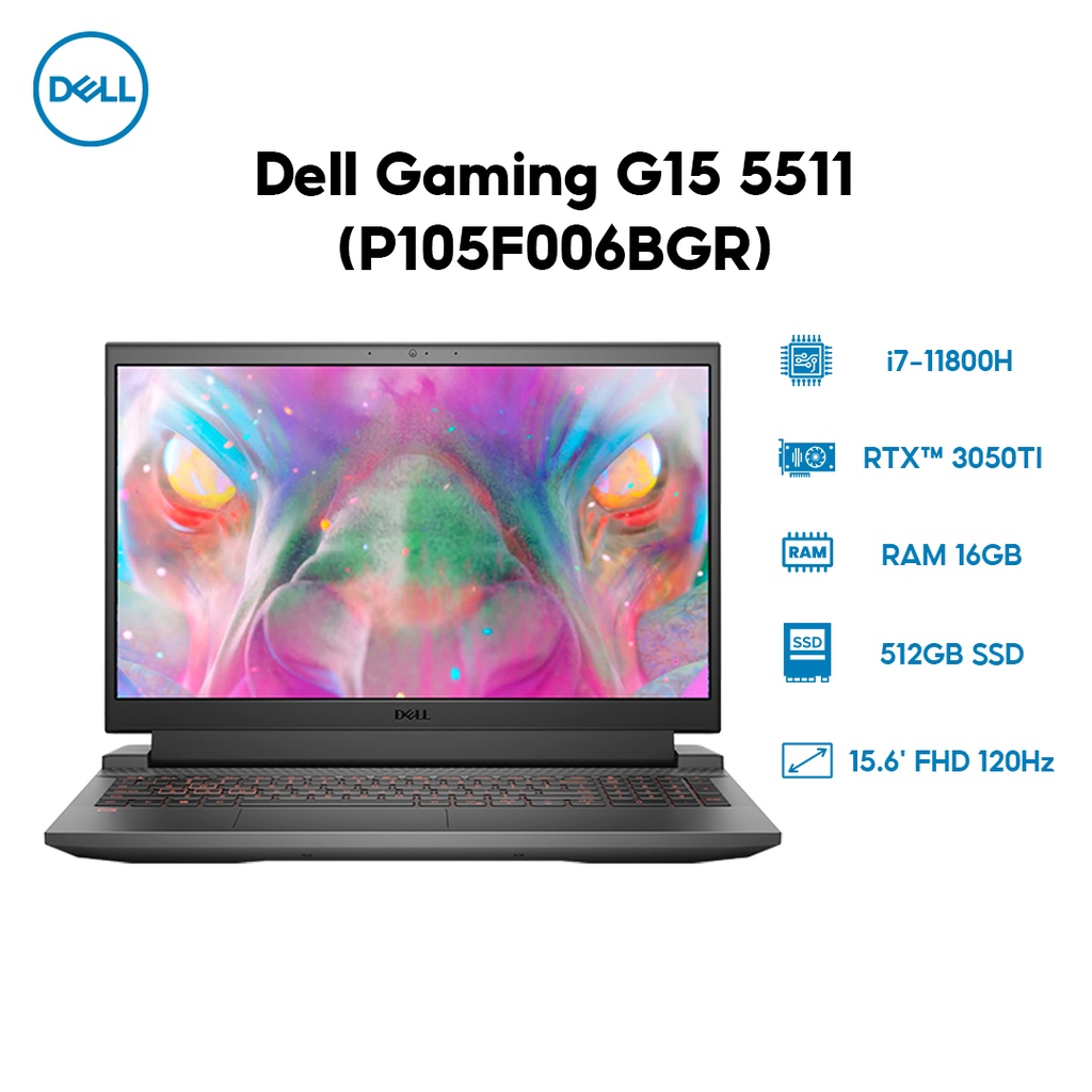 Laptop Dell Gaming G15 5511 (P105F006BGR) i7-11800H | 16GB | 512GB | GeForce RTX™ 3050Ti 4GB | 15.6' FHD 120Hz | Win 11