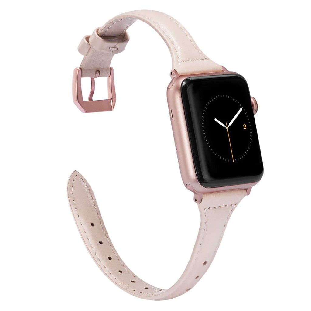 Dây đeo đồng hồ thông minh bằng da màu hồng mỏng kiểu nữ cho Apple Watch Band 40mm 44mm 38mm 42mm Series 7 6 SE 