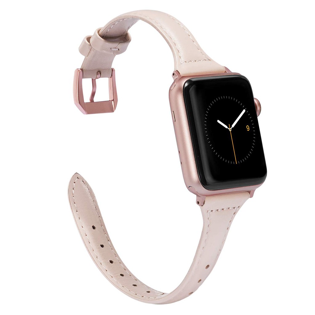 Dây Đeo Bằng Da Màu Hồng Cho Đồng Hồ Apple Watch Band 40mm 44mm 38mm 42mm Series 6 Se 5 4 3 2 1