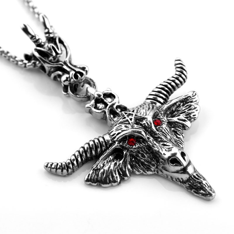 Vòng cổ Nam Mặt Đầu Dê Khảm Đá ruby Phong Cách punk Mới
