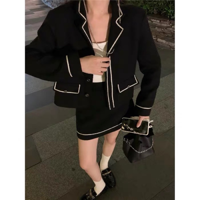 Set dạ tweed kèm chân váy quảng châu cao cấp