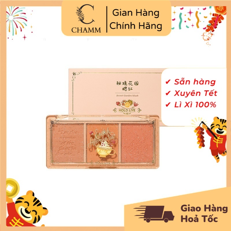 [Có sẵn] Phấn má hồng Hold Live 3 ô Secret Garden Blush HL461 Chất phấn siêu mềm, rất mịn,  độ bám tốt lên màu chuẩn