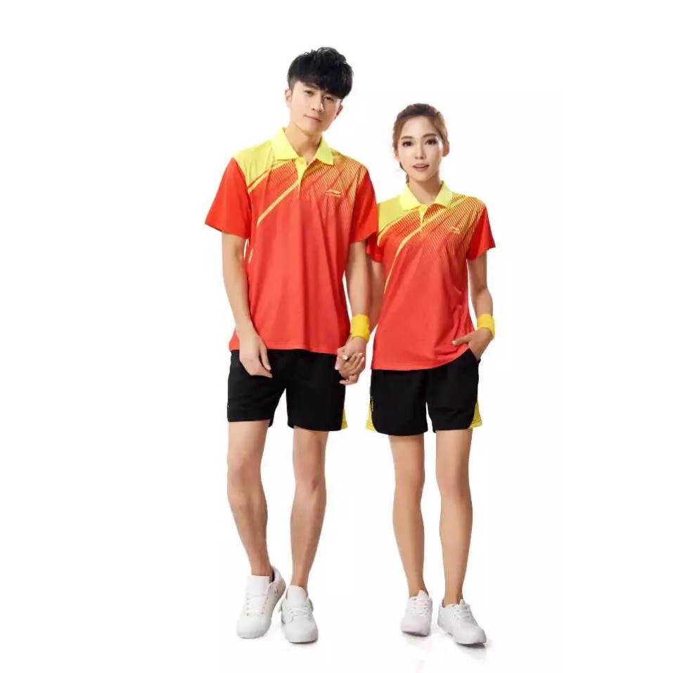 Quần áo cầu lông lining 1001 đỏ cổ xanh cốm