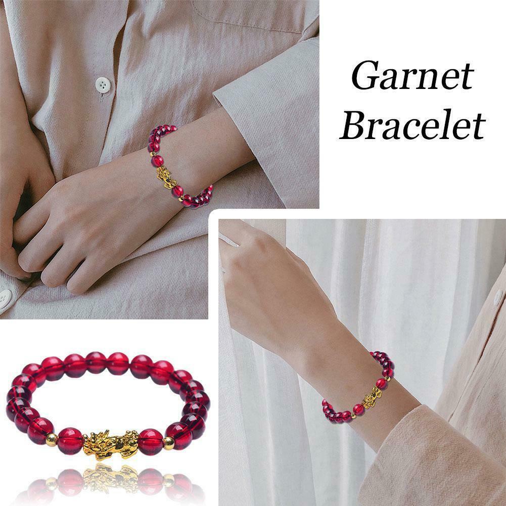 Vòng tay chuỗi hạt đá garnet màu đỏ may mắn dành cho nam và nữ