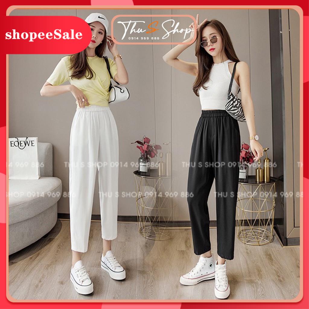 (Hàng Mới Về) Quần baggy nữ chất đũi mát dáng dài, lưng chun cao, form rộng nhiều màu THUS