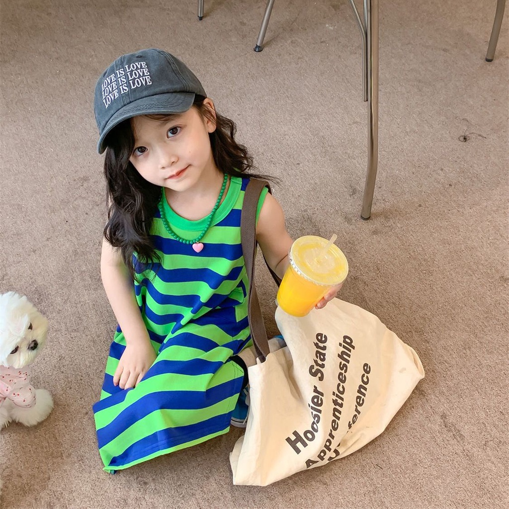 Đầm Dài Không Tay 5 Màu Tương Phản Thời Trang Mùa Hè Cho Bé Gái