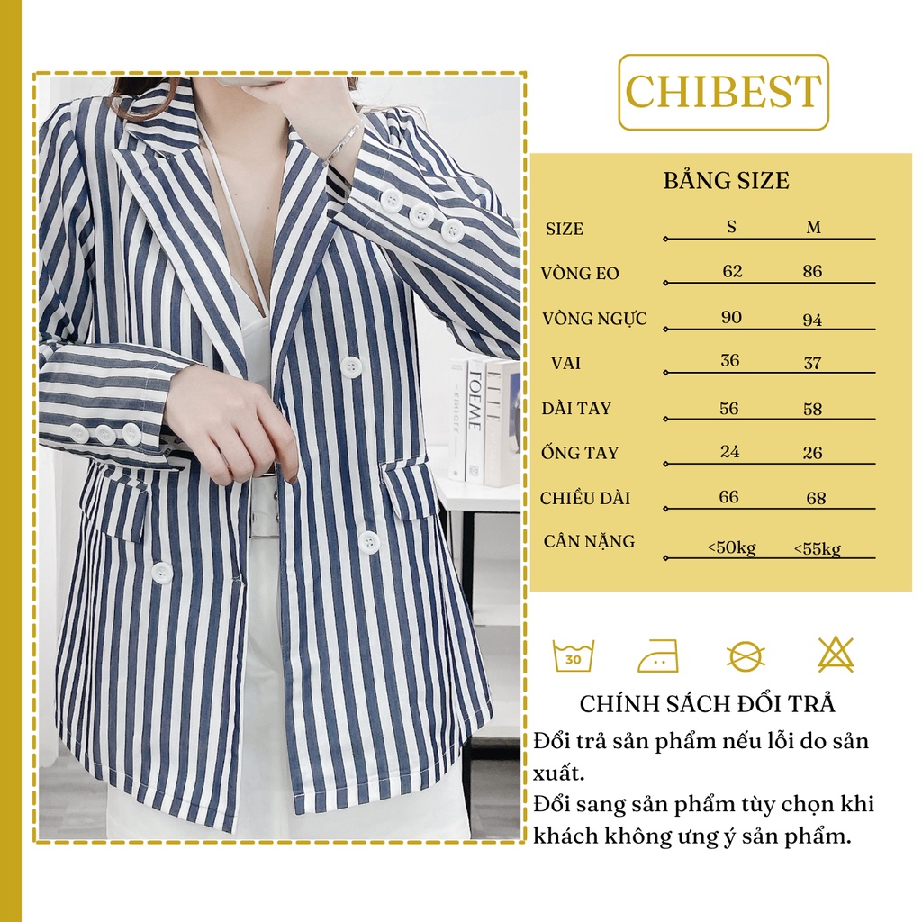 Áo blazer nữ Hàn Quốc khoác vest sọc phối nút tay thiết kế túi đứng sang trọng thanh lịch  AAB72 CHIBEST | BigBuy360 - bigbuy360.vn