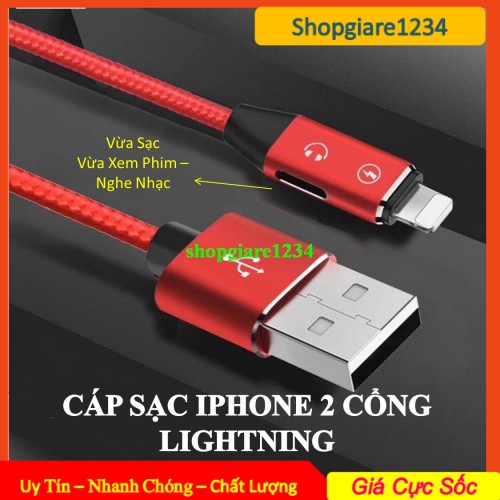 [Mã 2404EL10K giảm 10K đơn 20K] ✨ Cáp Sạc Nhanh IPHONE 2 Cổng Lightning 2.4R MAX - Vừa Sạc, Vừa Chơi Game, Nghe Nhạc