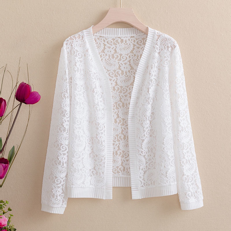 Áo Khoác Ren Lưới Cardigan Chống Nắng Phong Cách Thời Trang Mới Kèm Váy Hai Dây Dễ Phối Đồ Ngoài