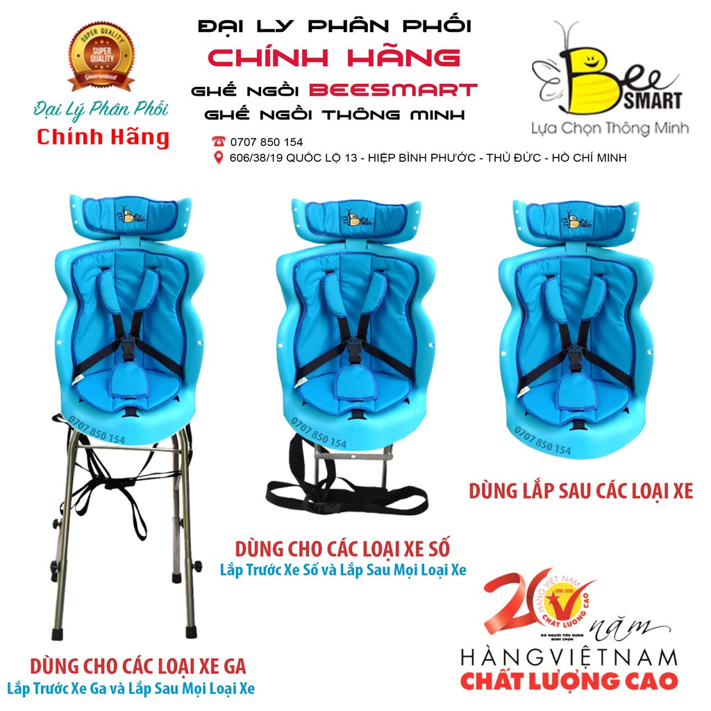 Ghế ngồi xe máy cho bé Beesmart X2 - Xanh Lót Xanh