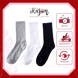 Set 2 đôi tất vớ nam nữ cổ cao màu trơn