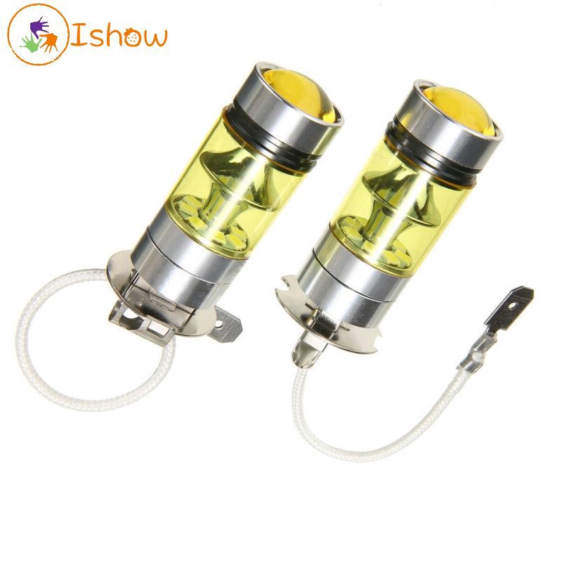 Set 2 Bóng Đèn Led Siêu Sáng 12-24v H3 100w 2828smd Bằng Hợp Kim Nhôm Màu Vàng Dành Cho Ô Tô