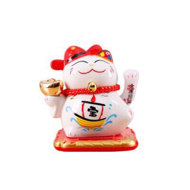 Mèo thần tài, mèo may mắn Maneki Neko vẫy tay năng lượng mặt trời 10cm