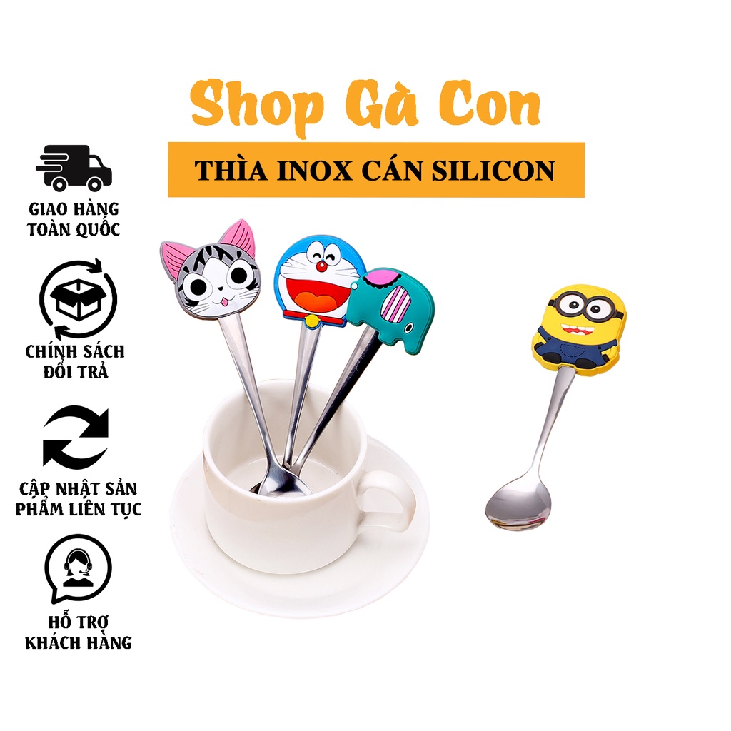 Set 5 Thìa Inox Cán Silicon Hình Thú Ngộ Nghĩnh