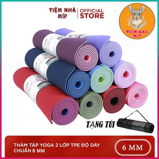 Thảm tập yoga -Thảm yoga tập gym tập thể dục tại nhà CHỐNG TRƠN TRƯỢT TPE CAO CẤP 2 LỚP 6MM TẶNG KÈM TÚI