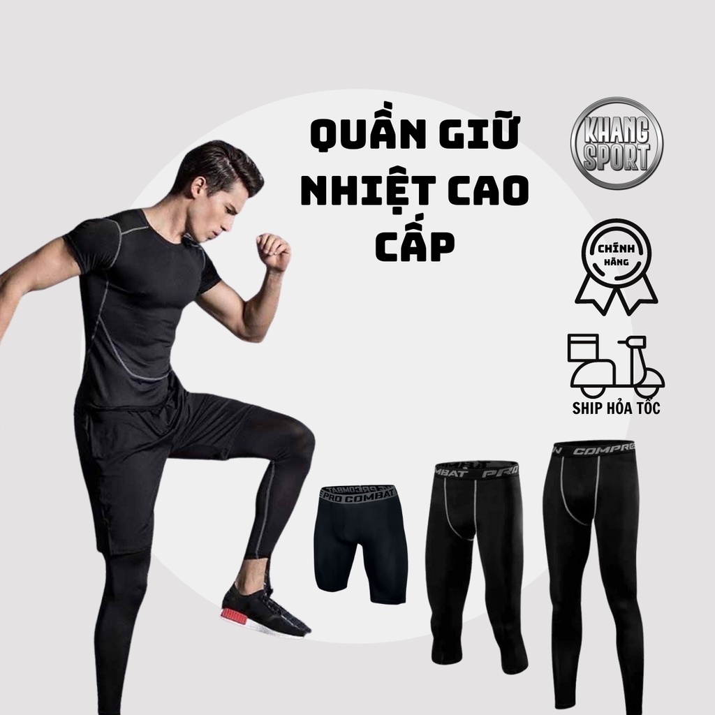 Quần Giữ Nhiệt Nam Quần Legging Combat Pro Tập Gym Thể Thao Dáng Dài Màu Đen Co Giãn 4 Chiều G-SPORTS