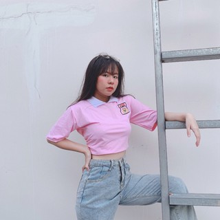 Áo Thun CROPTOP Thiêu Ngực Cổ Bẻ
