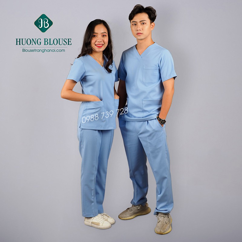[Combo 2 bộ] Quần áo phòng mổ, bộ scrubs cho bác sĩ - Blouse trắng Hà Nội