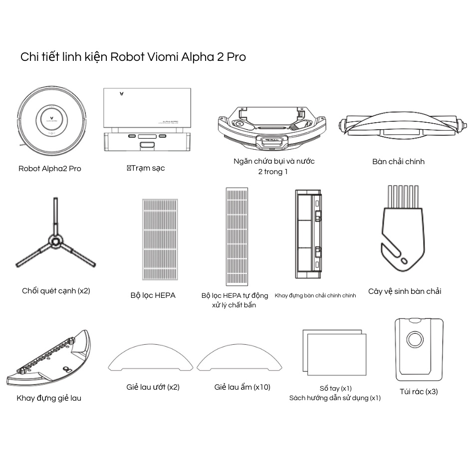 Robot Hút Bụi Lau Sàn Thông Minh Viomi Alpha 2 Pro Phát Hiện 150 Chướng Ngại Vật, Túi Đựng Than Hoạt Tính