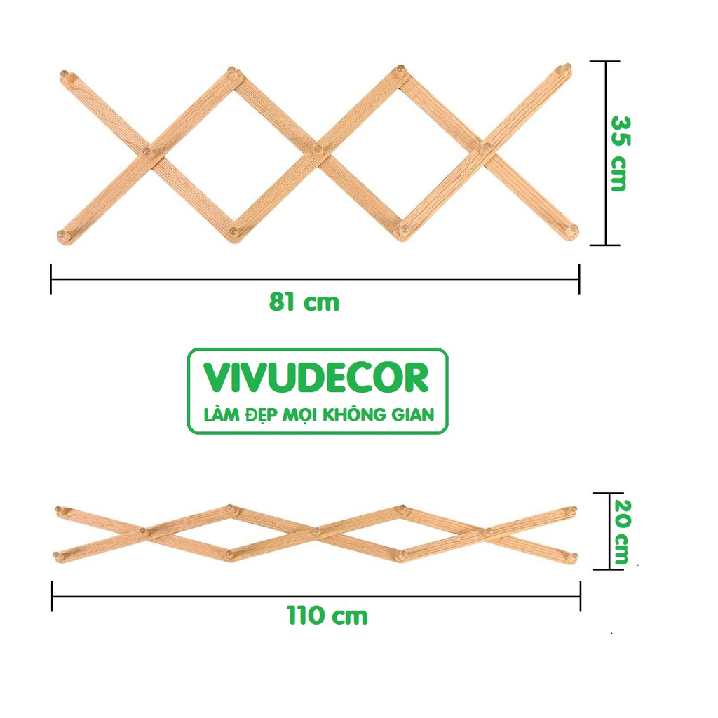 Móc treo tường Vivudecor 11 nhánh, Móc treo quần áo biến hình phù hợp với mọi không gian, tặng kèm miếng dán nhựa