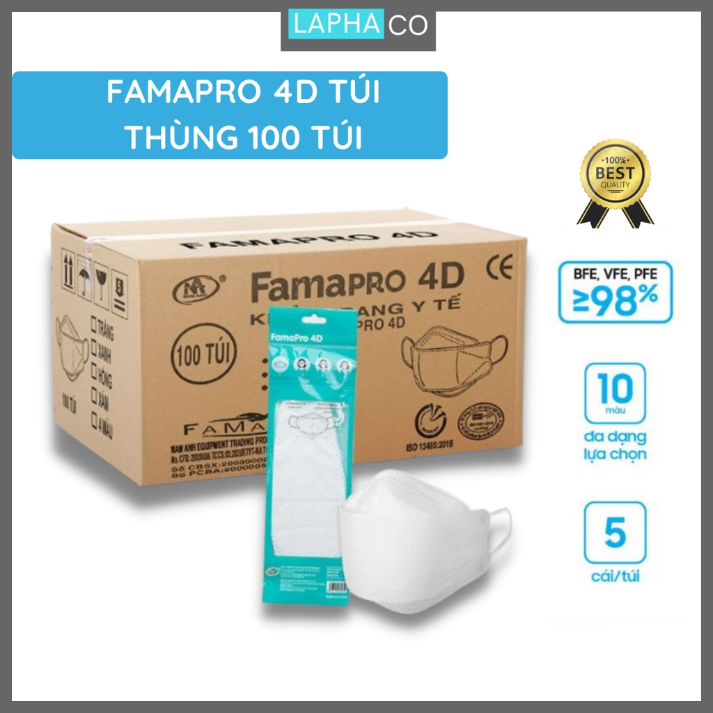 [4D MASK TÚI (KF94) - THÙNG 100 TÚI] Khẩu trang y tế 4D cao cấp kháng khuẩn 3 lớp Nam Anh Famapro 4D mask dạng túi