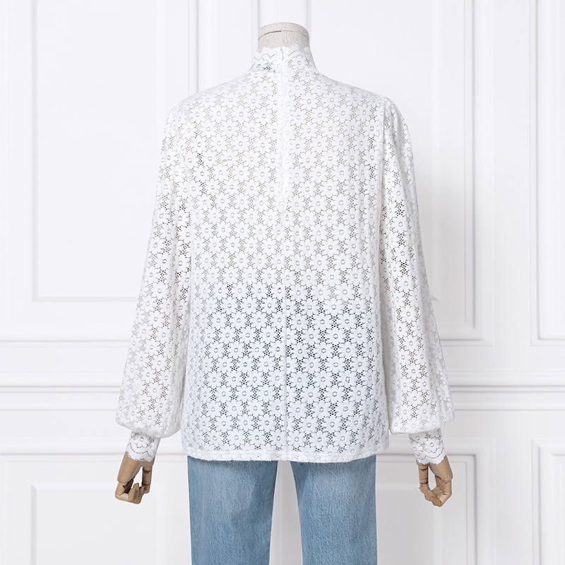 Áo kiểu ZANZEA cổ cao tay phồng họa tiết ren hoa thời trang dành cho nữ