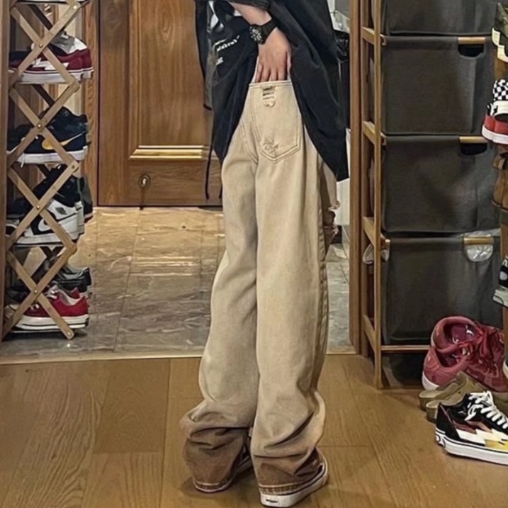 Quần Jean nam Dài Rách Gối Phong cao cấp quần jean nữ  Âu Mỹ  quần jeans ống rộng