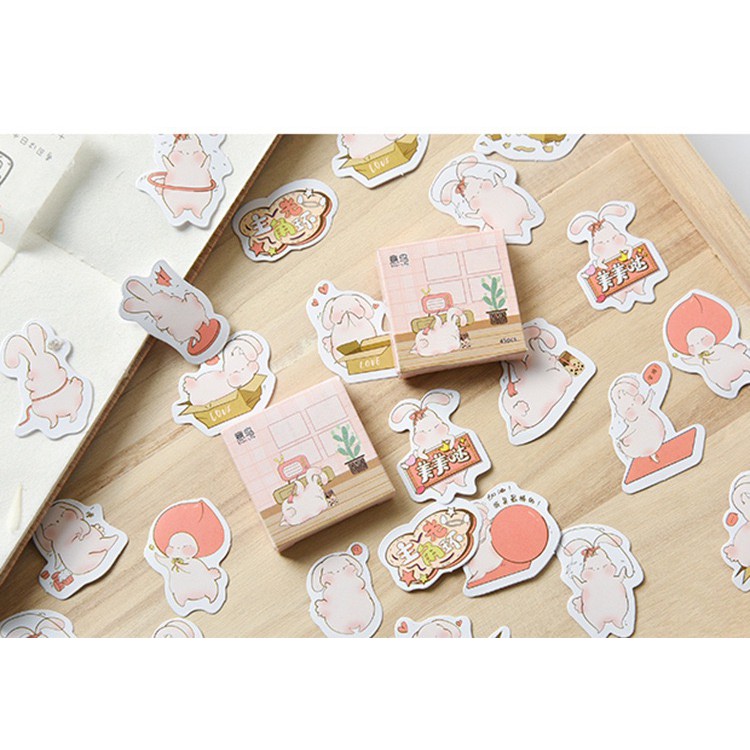 Bộ sticker/ Hình dán Hình Thỏ Hồng (45 Hình)